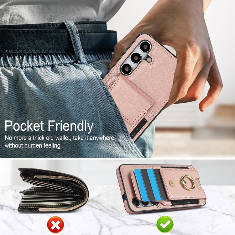 For Samsung Galaxy S24 5G Elastic Card Bag Ring Holder Phone Case(Rose Gold)