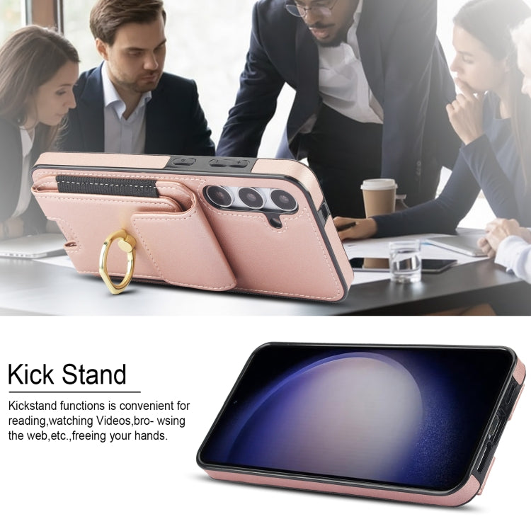 For Samsung Galaxy S24 5G Elastic Card Bag Ring Holder Phone Case(Rose Gold)