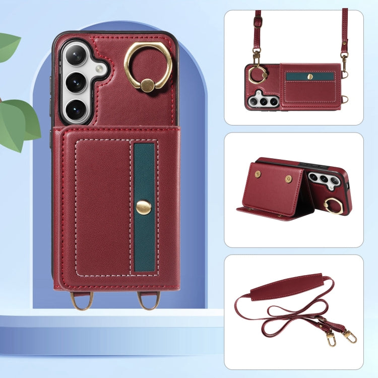 For Samsung Galaxy S24 5G Crossbodys Wallet Bag Ring Holder Leather Phone Case(Red)