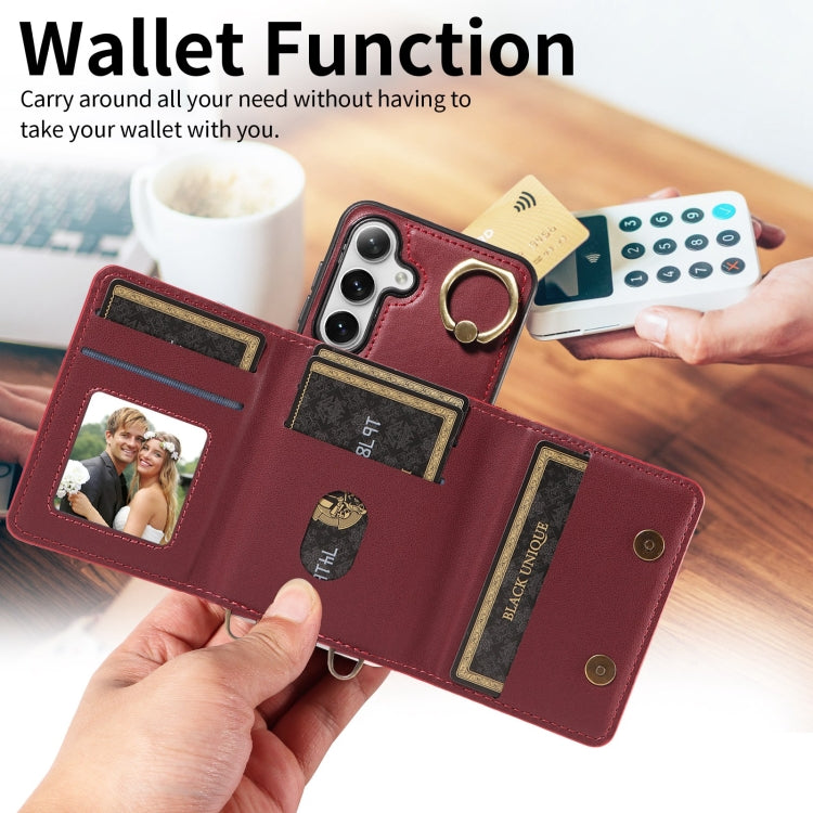For Samsung Galaxy S24 5G Crossbodys Wallet Bag Ring Holder Leather Phone Case(Red)