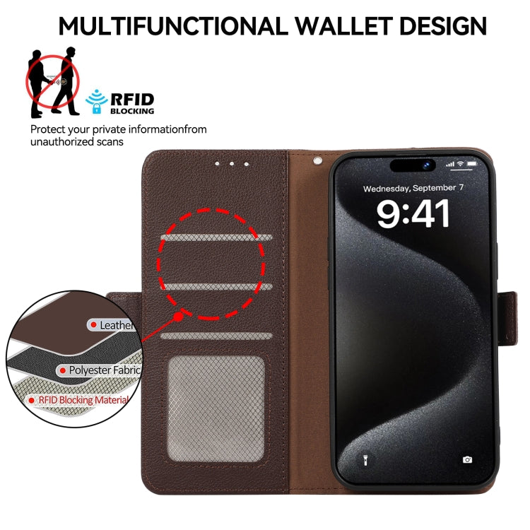 For Samsung Galaxy S24 5G ABEEL Side-Magnetic Litchi Pattern Leather RFID Phone Case(Brown)
