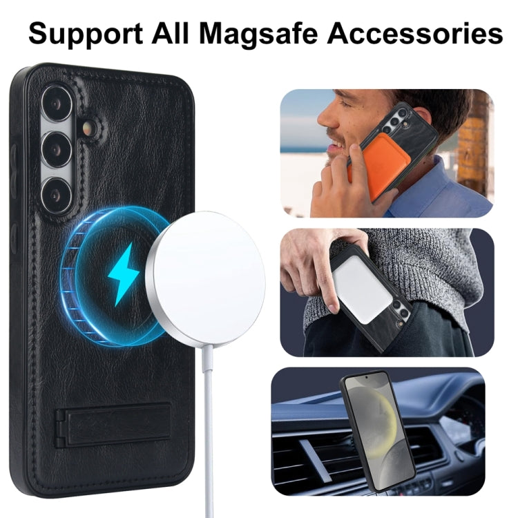 For Samsung Galaxy S24 5G Retro Leather Invisible Stand MagSafe Phone Case(Black)