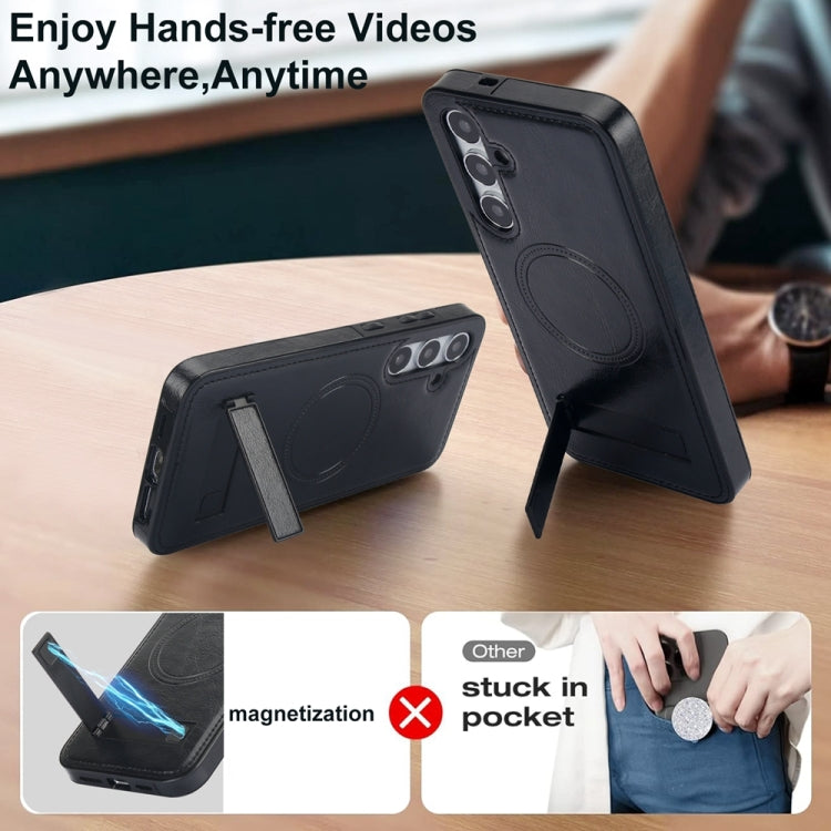 For Samsung Galaxy S24 5G Retro Leather Invisible Stand MagSafe Phone Case(Black)