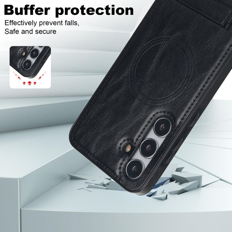 For Samsung Galaxy S24 5G Retro Leather Invisible Stand MagSafe Phone Case(Black)