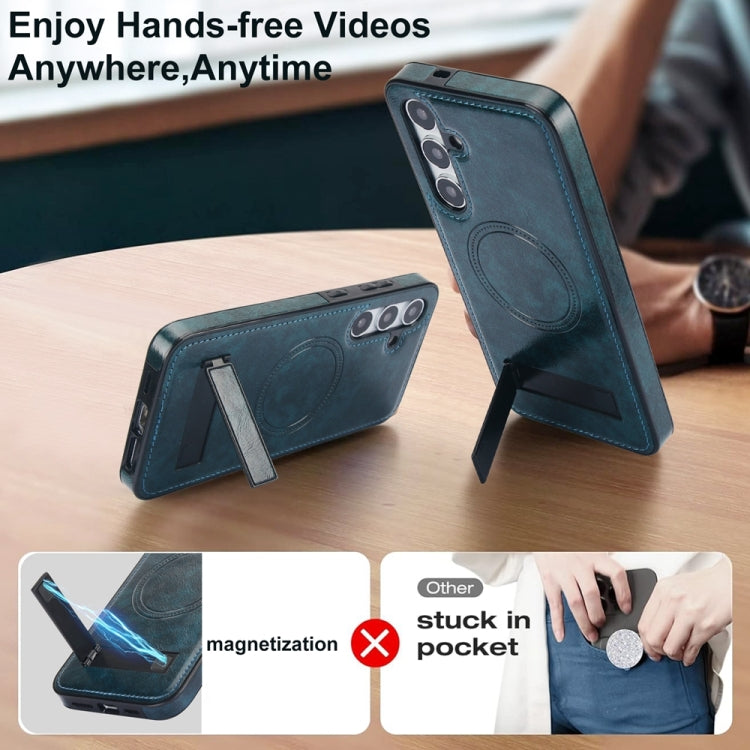 For Samsung Galaxy S24 5G Retro Leather Invisible Stand MagSafe Phone Case(Blue)