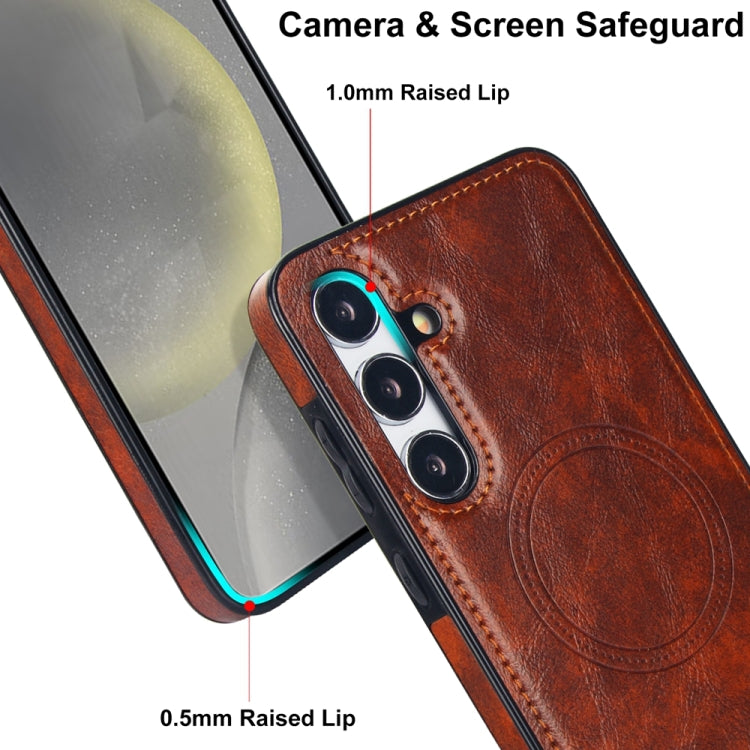 For Samsung Galaxy S24 5G Retro Leather Invisible Stand MagSafe Phone Case(Brown)