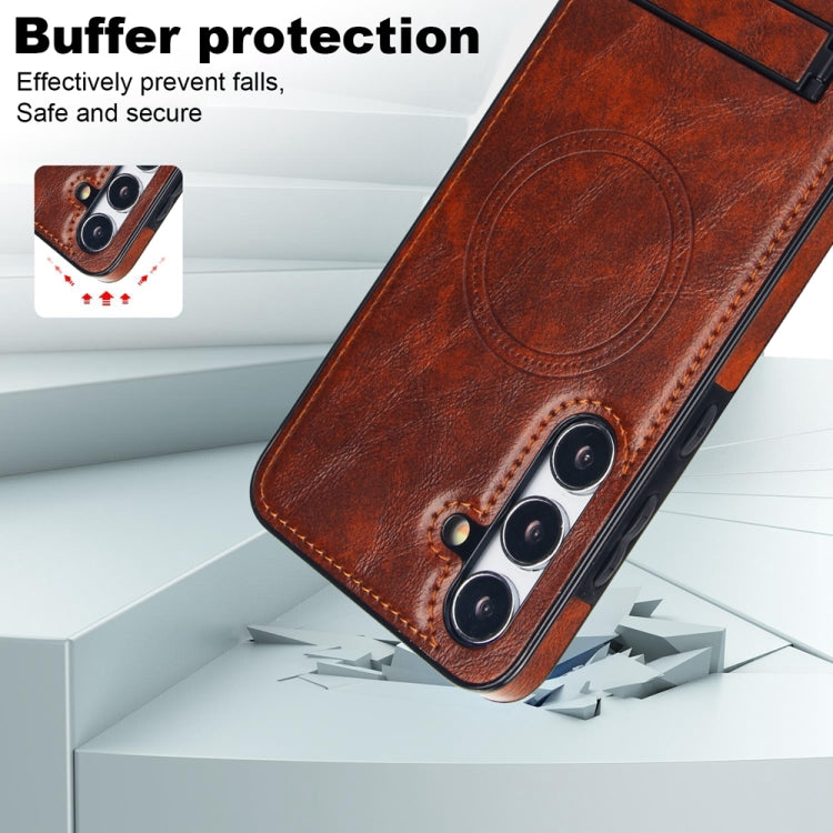 For Samsung Galaxy S24 5G Retro Leather Invisible Stand MagSafe Phone Case(Brown)