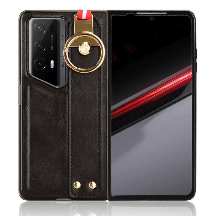 For Honor Magic V2 RSR Porsche Design Wristband Leather Back Phone Case(Black)