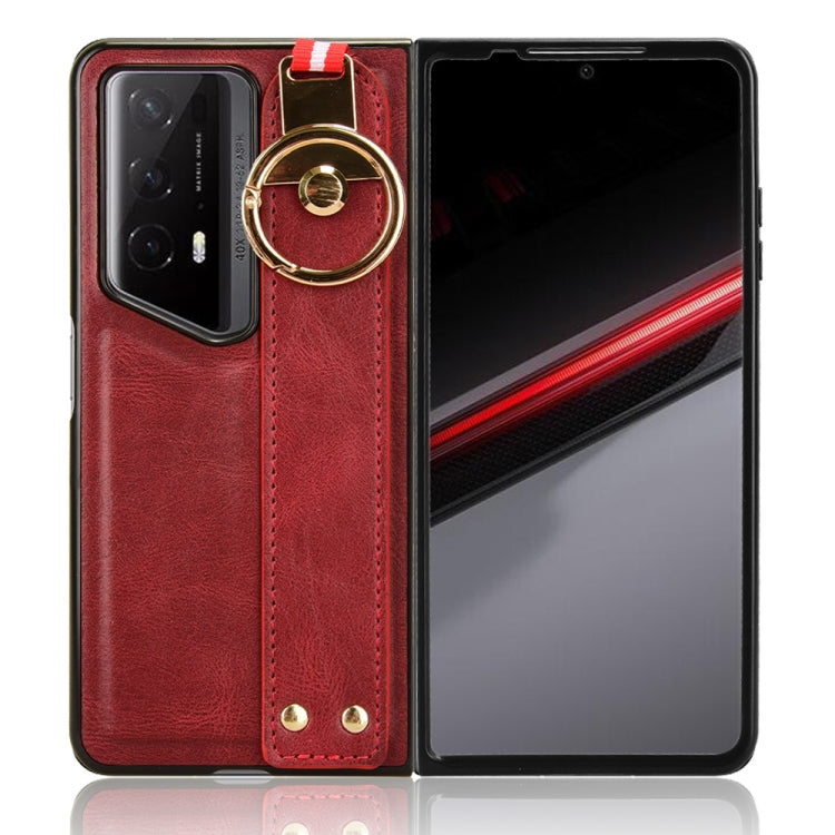 For Honor Magic V2 RSR Porsche Design Wristband Leather Back Phone Case(Red)
