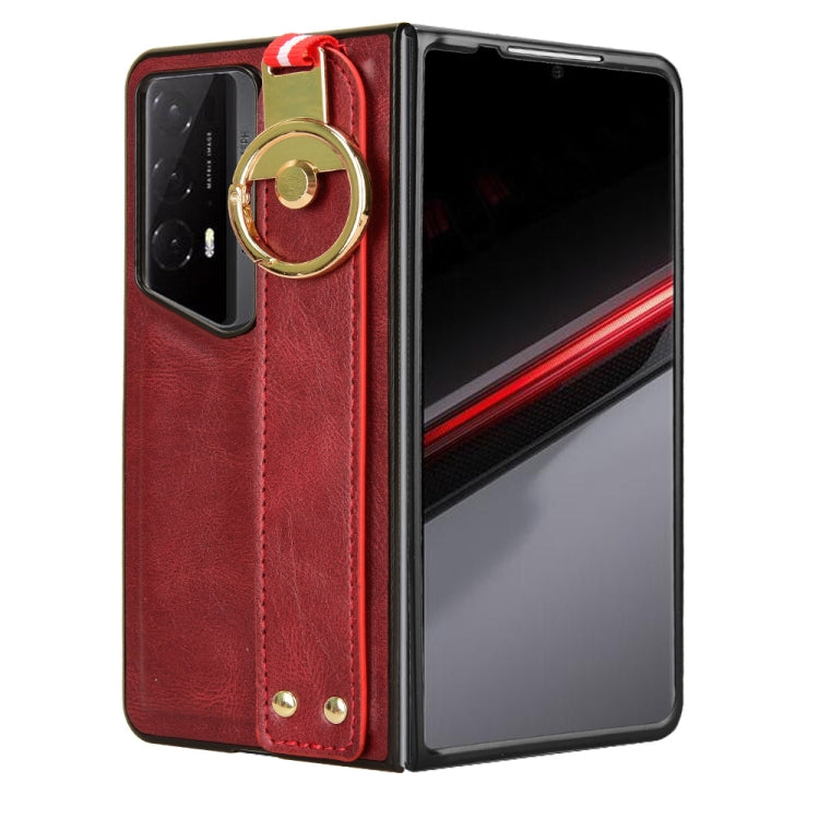 For Honor Magic V2 RSR Porsche Design Wristband Leather Back Phone Case(Red)