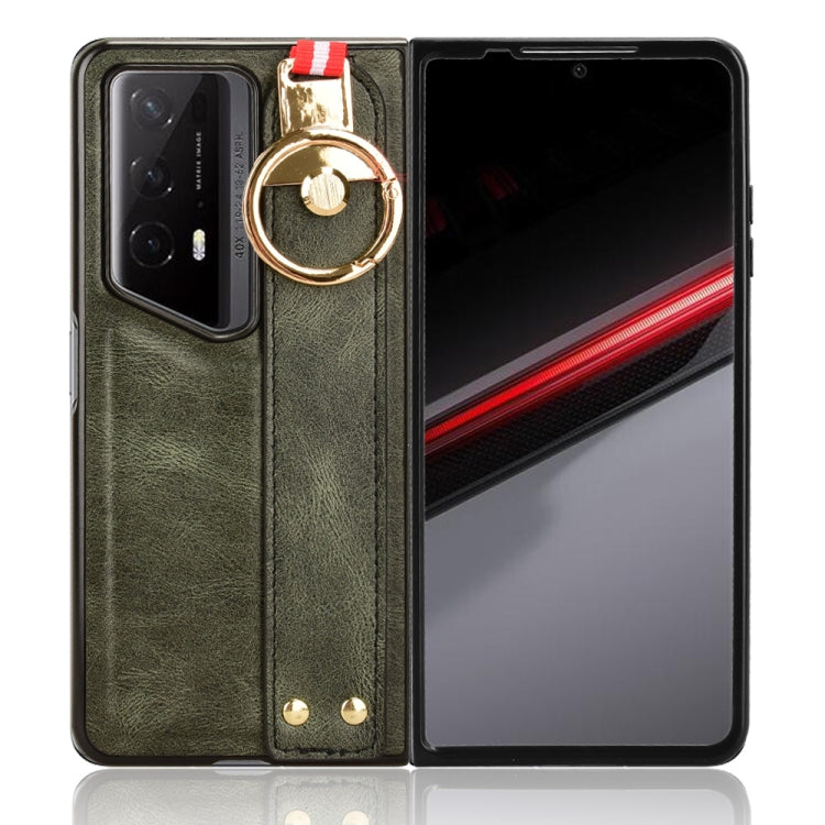 For Honor Magic V2 RSR Porsche Design Wristband Leather Back Phone Case(Green)