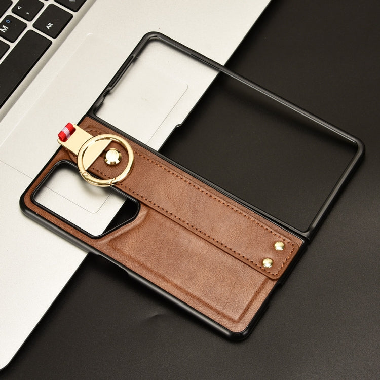 For Honor Magic V2 RSR Porsche Design Wristband Leather Back Phone Case(Brown)