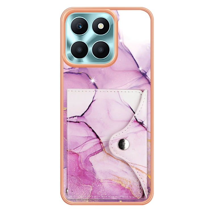 For Honor X6a Marble Pattern IMD Card Slot Phone Case(Pink Purple Gold)