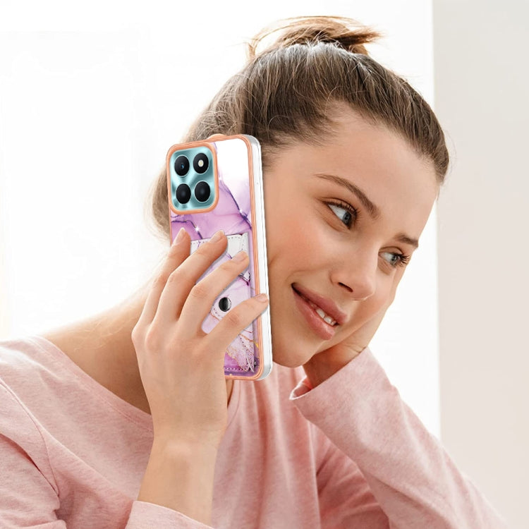 For Honor X6a Marble Pattern IMD Card Slot Phone Case(Pink Purple Gold)