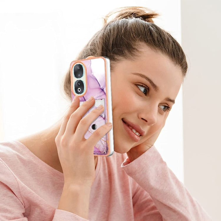 For Honor 90 5G Marble Pattern IMD Card Slot Phone Case(Pink Purple Gold)
