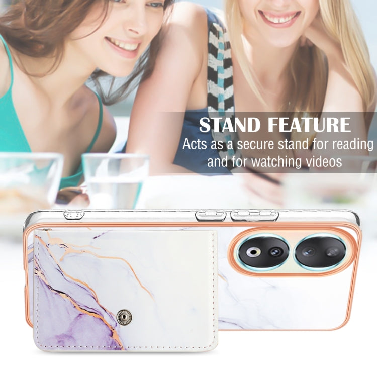 For Honor 90 5G Marble Pattern IMD Card Slot Phone Case(White Purple)