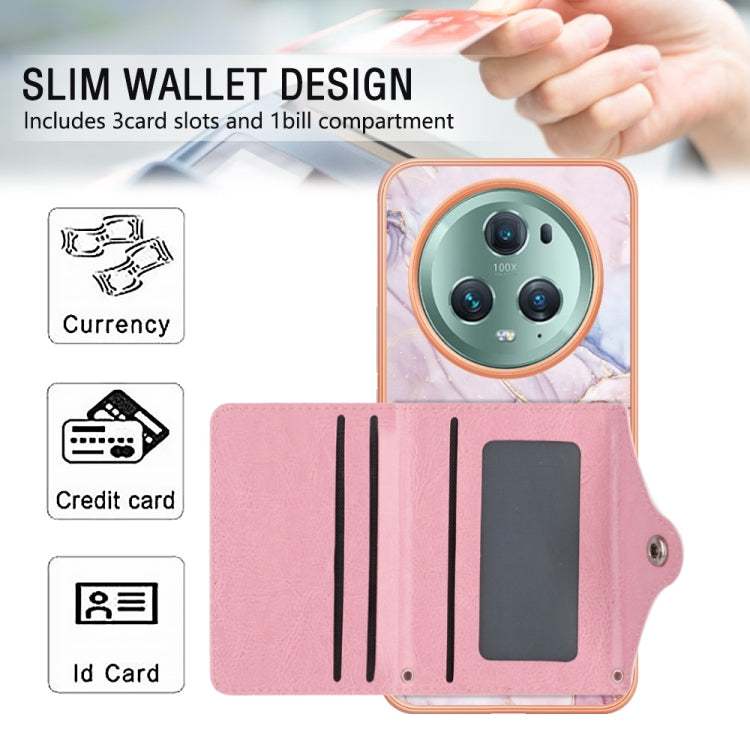 For Honor Magic5 Pro Marble Pattern IMD Card Slot Phone Case(Rose Gold)