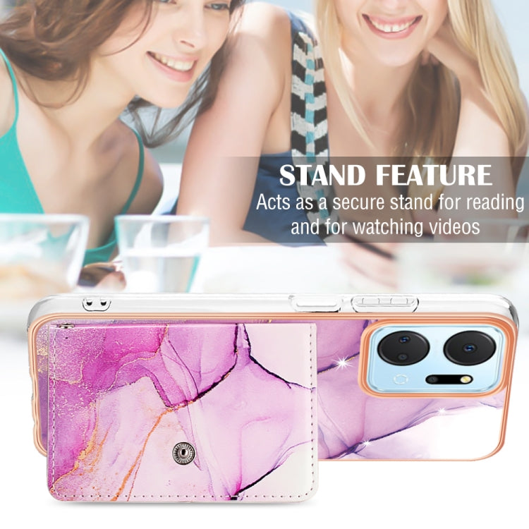 For Honor X7a Marble Pattern IMD Card Slot Phone Case(Pink Purple Gold)