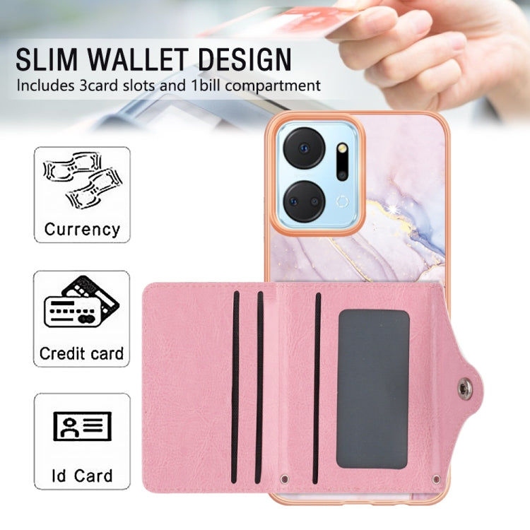 For Honor X7a Marble Pattern IMD Card Slot Phone Case(Rose Gold)