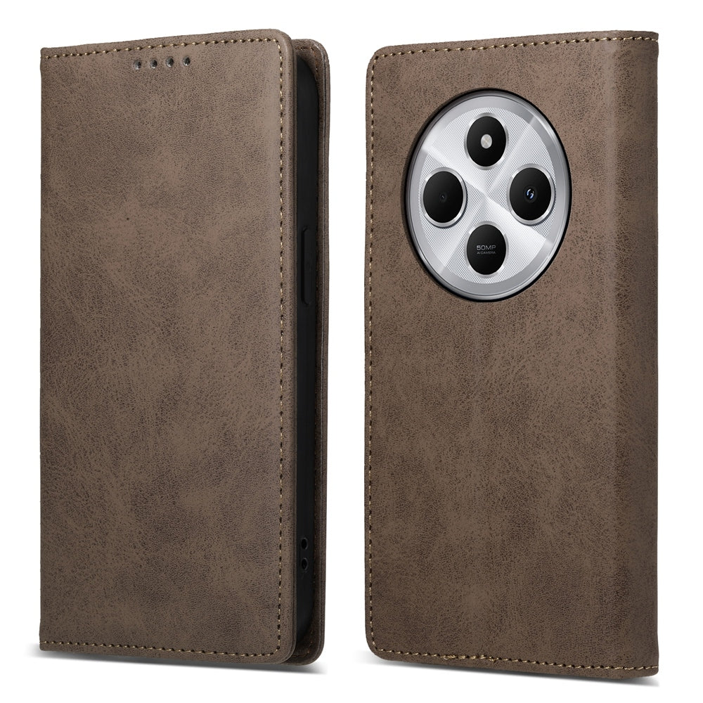 For Redmi 14C 4G Business Solid Color Magnetic RFID Leather Phone Case(Brown)