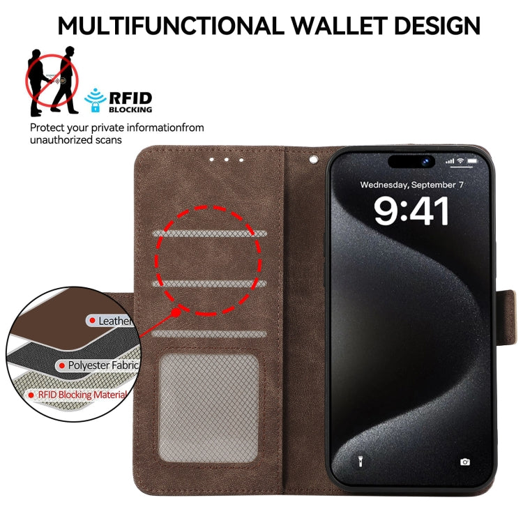 For Samsung Galaxy S24 5G ABEEL Frosted Magnetic RFID Leather Phone Case(Brown)
