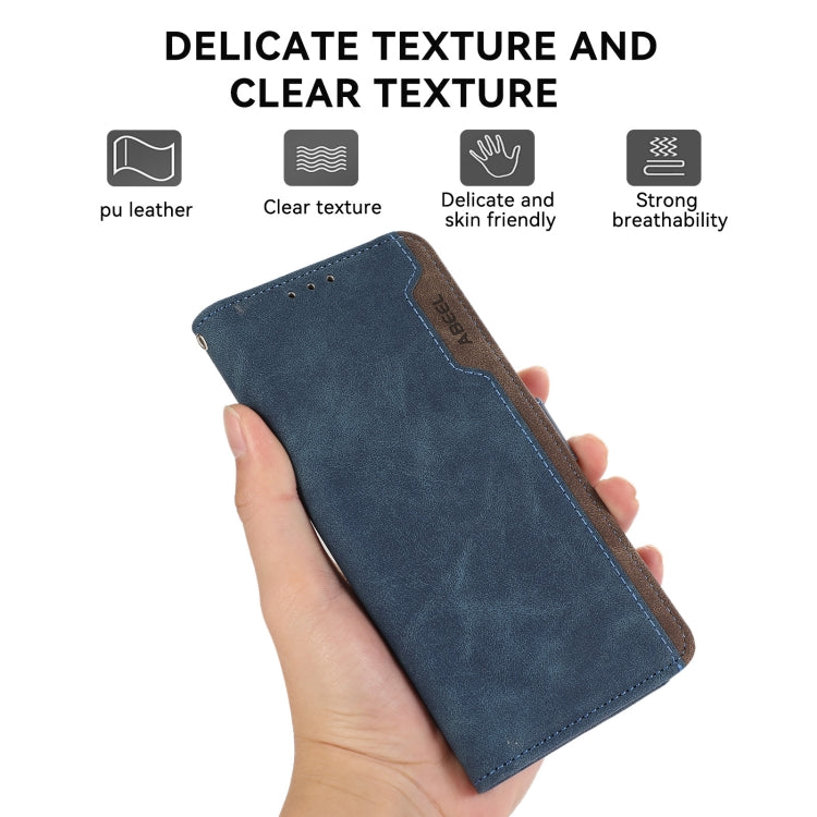 For Samsung Galaxy S24 5G ABEEL Color Block Magnetic RFID Leather Phone Case(Blue-Brown)