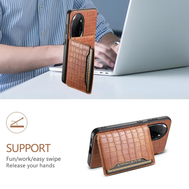 For Honor 100 Pro Crocodile Texture Card Bag Design Full Coverage Phone Case(Brown)