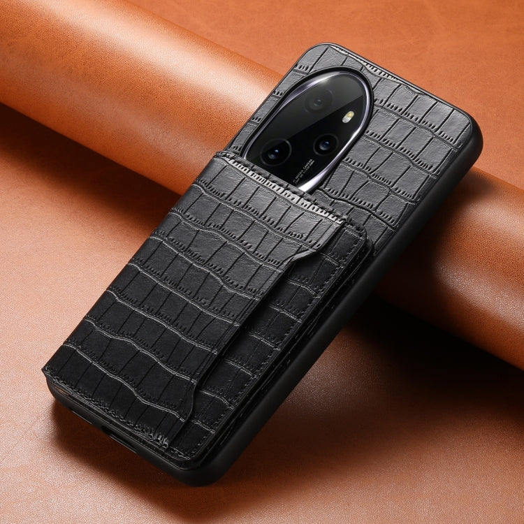 For Honor 100 Pro Crocodile Texture Card Bag Design Full Coverage Phone Case(Black)