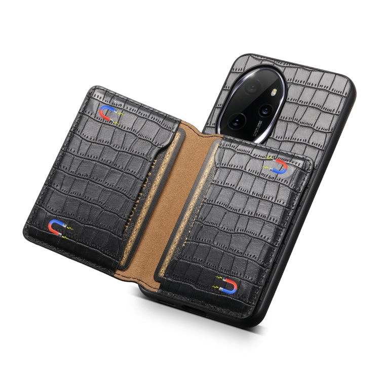 For Honor 100 Pro Crocodile Texture Card Bag Design Full Coverage Phone Case(Black)