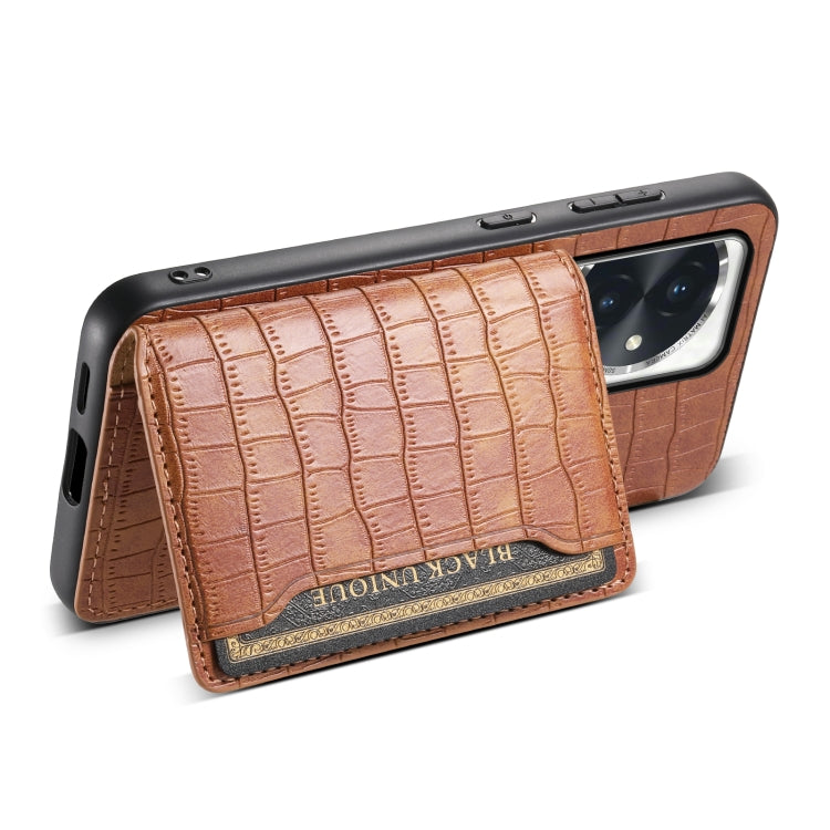 For Honor 100 Crocodile Texture Card Bag Design Full Coverage Phone Case(Brown)