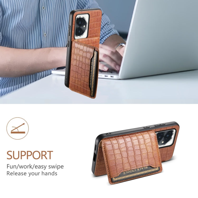 For Honor 100 Crocodile Texture Card Bag Design Full Coverage Phone Case(Brown)