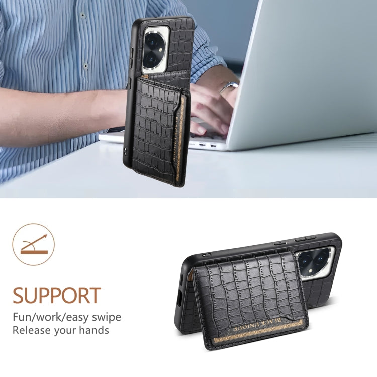 For Honor 100 Crocodile Texture Card Bag Design Full Coverage Phone Case(Black)
