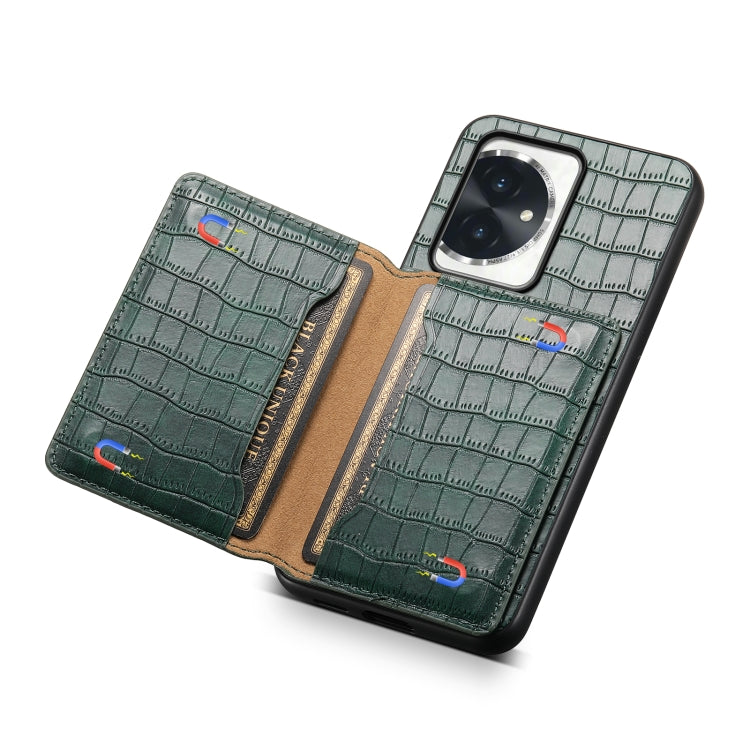 For Honor 100 Crocodile Texture Card Bag Design Full Coverage Phone Case(Green)