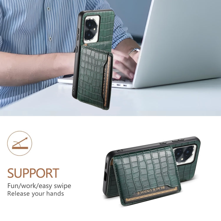 For Honor 100 Crocodile Texture Card Bag Design Full Coverage Phone Case(Green)