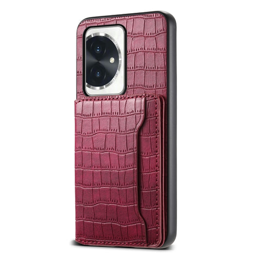 For Honor 100 Crocodile Texture Card Bag Design Full Coverage Phone Case(Red)