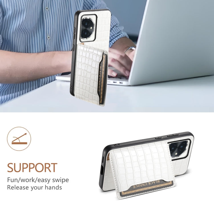 For Honor 100 Crocodile Texture Card Bag Design Full Coverage Phone Case(White)