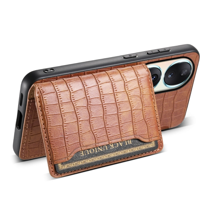 For Honor 90 Crocodile Texture Card Bag Design Full Coverage Phone Case(Brown)
