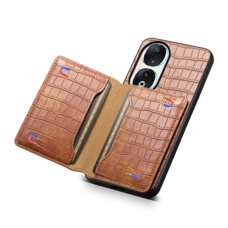 For Honor 90 Crocodile Texture Card Bag Design Full Coverage Phone Case(Brown)