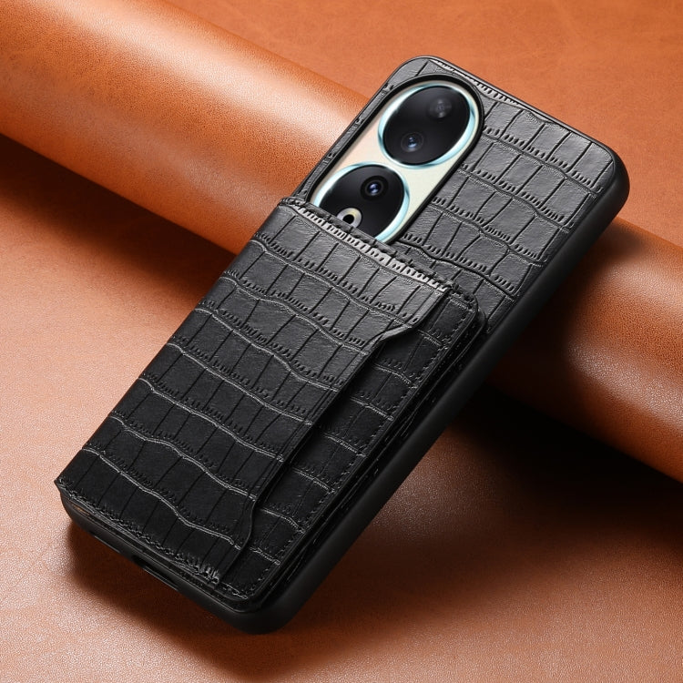 For Honor 90 Crocodile Texture Card Bag Design Full Coverage Phone Case(Black)