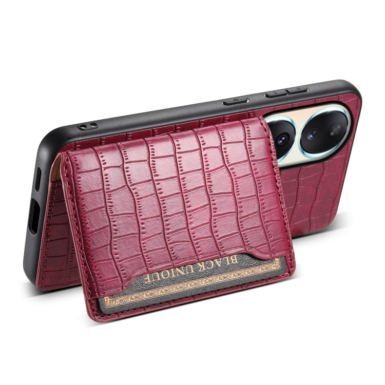 For Honor 90 Crocodile Texture Card Bag Design Full Coverage Phone Case(Red)