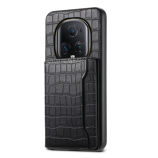 For Honor Magic5 Ultimate Crocodile Texture Card Bag Design Full Coverage Phone Case(Black)