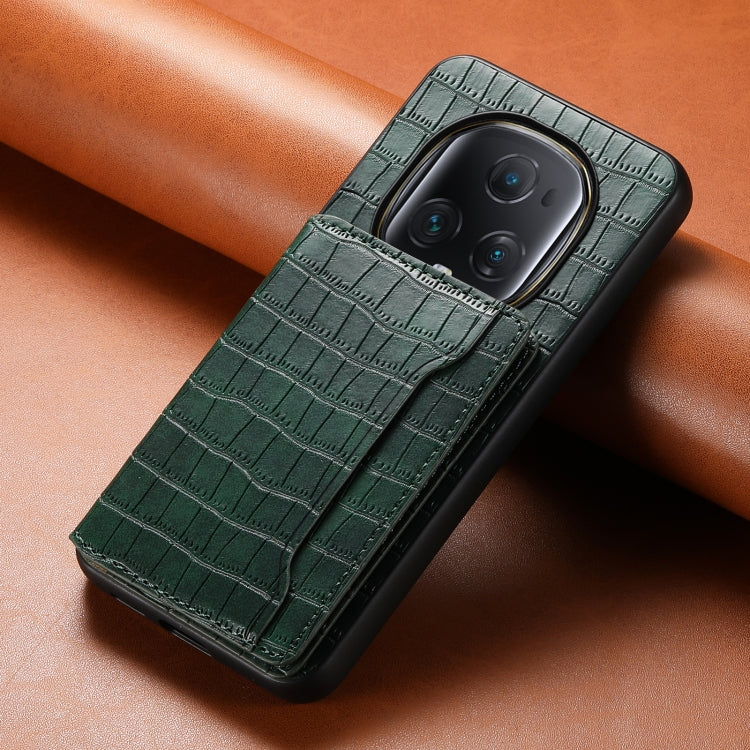For Honor Magic5 Ultimate Crocodile Texture Card Bag Design Full Coverage Phone Case(Green)