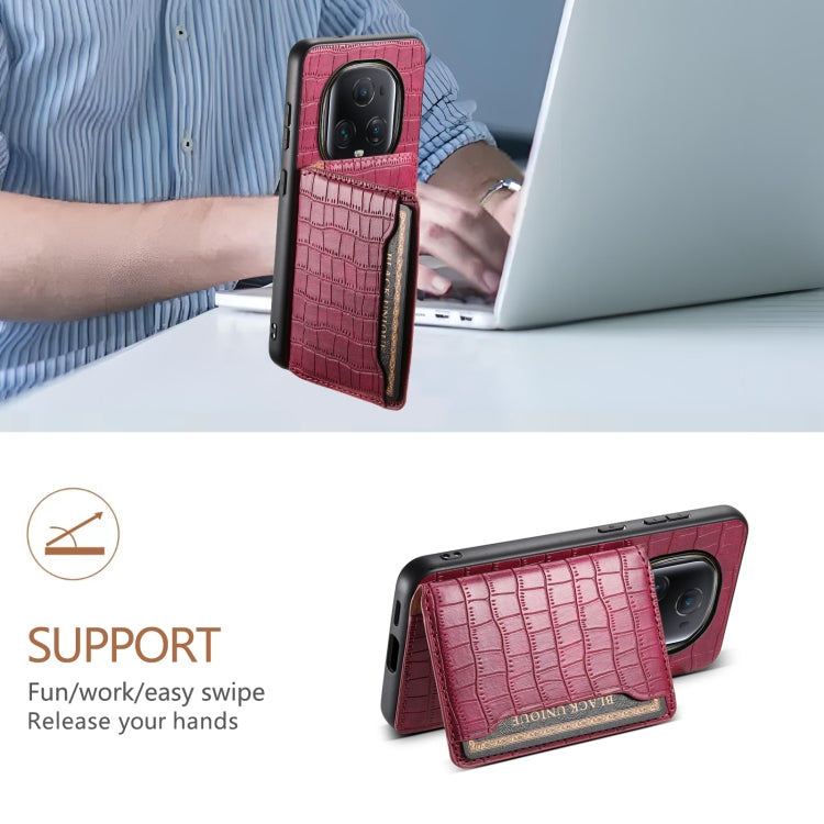 For Honor Magic5 Ultimate Crocodile Texture Card Bag Design Full Coverage Phone Case(Red)