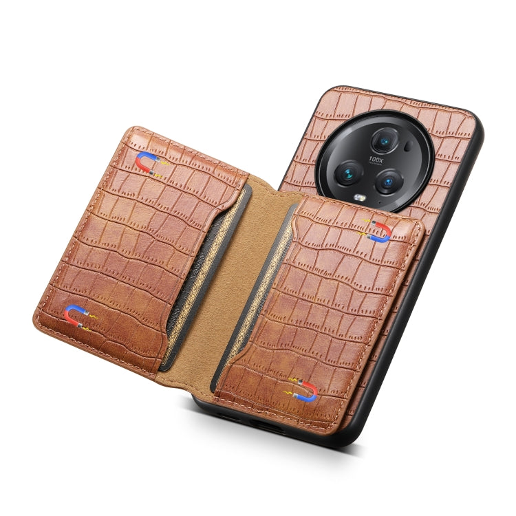 For Honor Magic5 Pro Crocodile Texture Card Bag Design Full Coverage Phone Case(Brown)