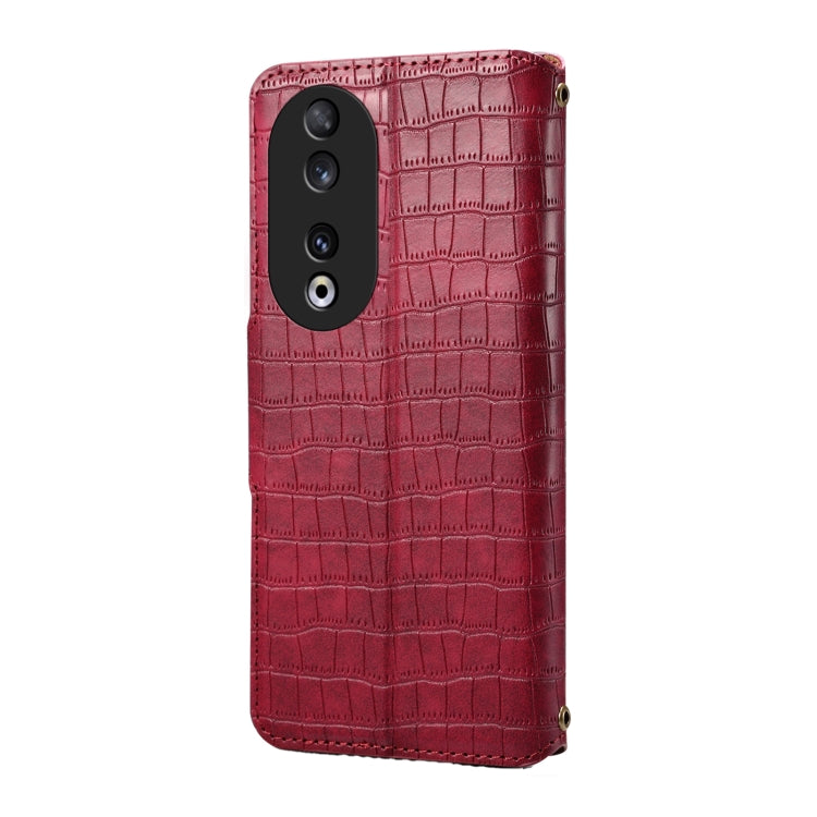For Honor 90 Denior Crocodile Texture Oil Edge Leather Phone Case(Rose Red)