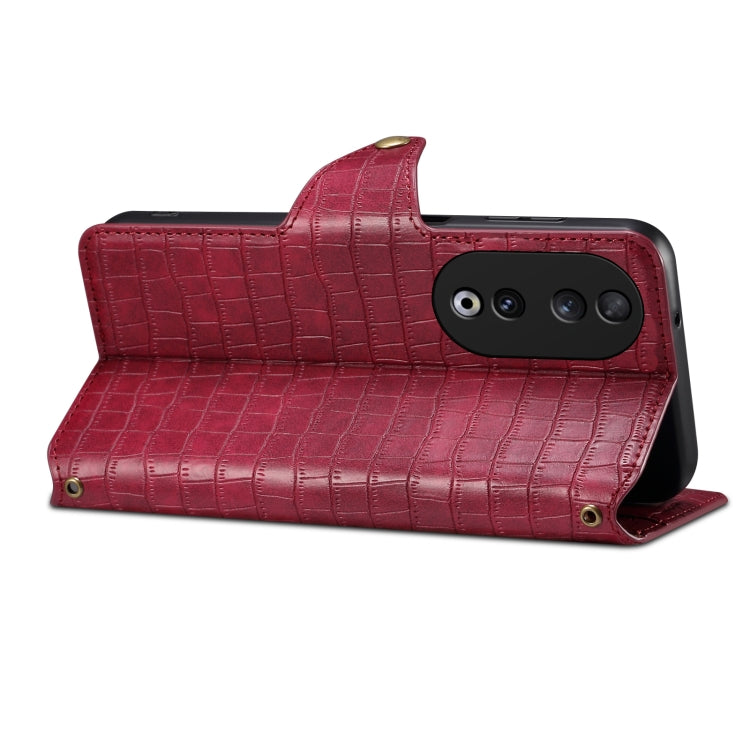 For Honor 90 Denior Crocodile Texture Oil Edge Leather Phone Case(Rose Red)