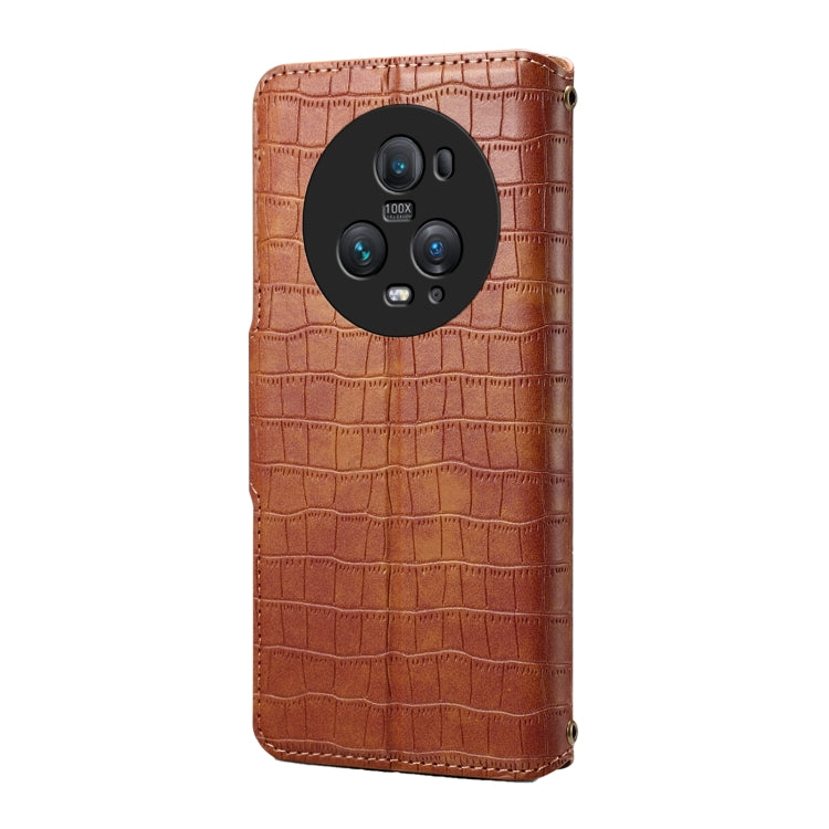 For Honor Magic5 Pro Denior Crocodile Texture Oil Edge Leather Phone Case(Brown)