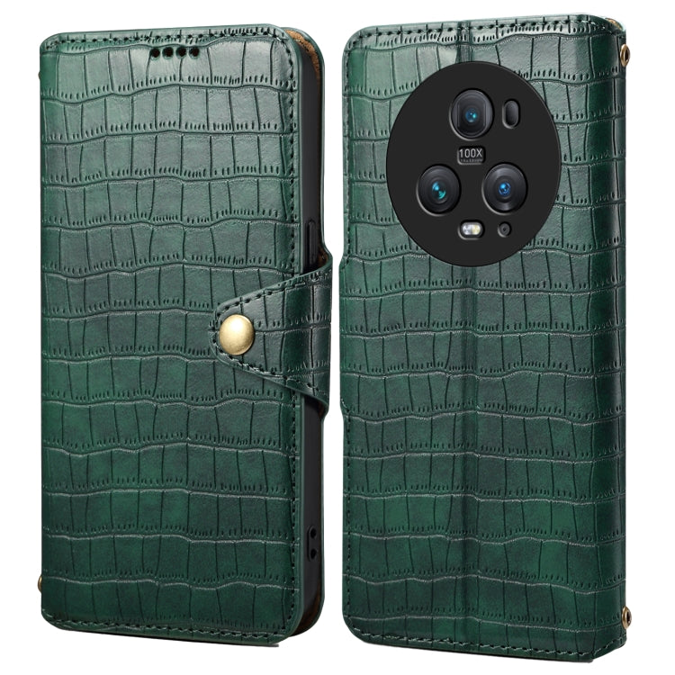 For Honor Magic5 Pro Denior Crocodile Texture Oil Edge Leather Phone Case(Green)