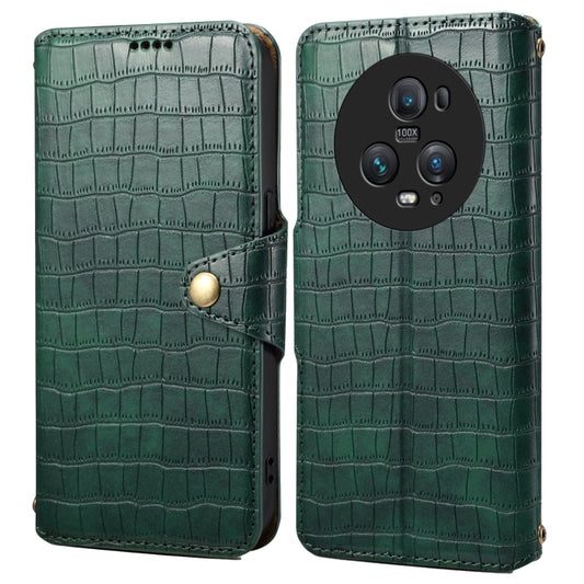 For Honor Magic5 Pro Denior Crocodile Texture Oil Edge Leather Phone Case(Green)