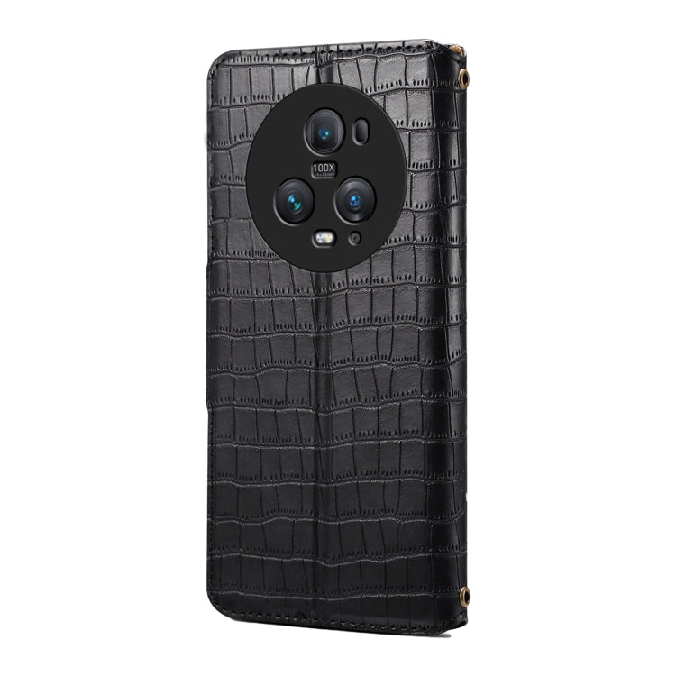 For Honor Magic5 Pro Denior Crocodile Texture Oil Edge Leather Phone Case(Black)